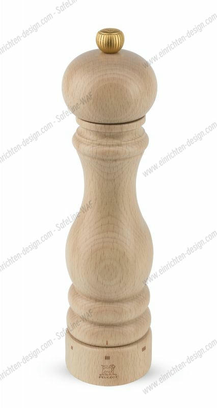 Helle Peugeot Salzmühle Paris Natur, 22 cm, aus Holz mit goldenem Knopf.